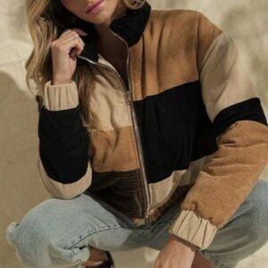 Women's Corduroy Bomber Jacket - Black, Brown, Tan